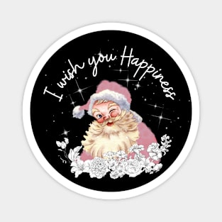 Cute pink Santa with vintage white flowers says I wish you happiness. Magnet